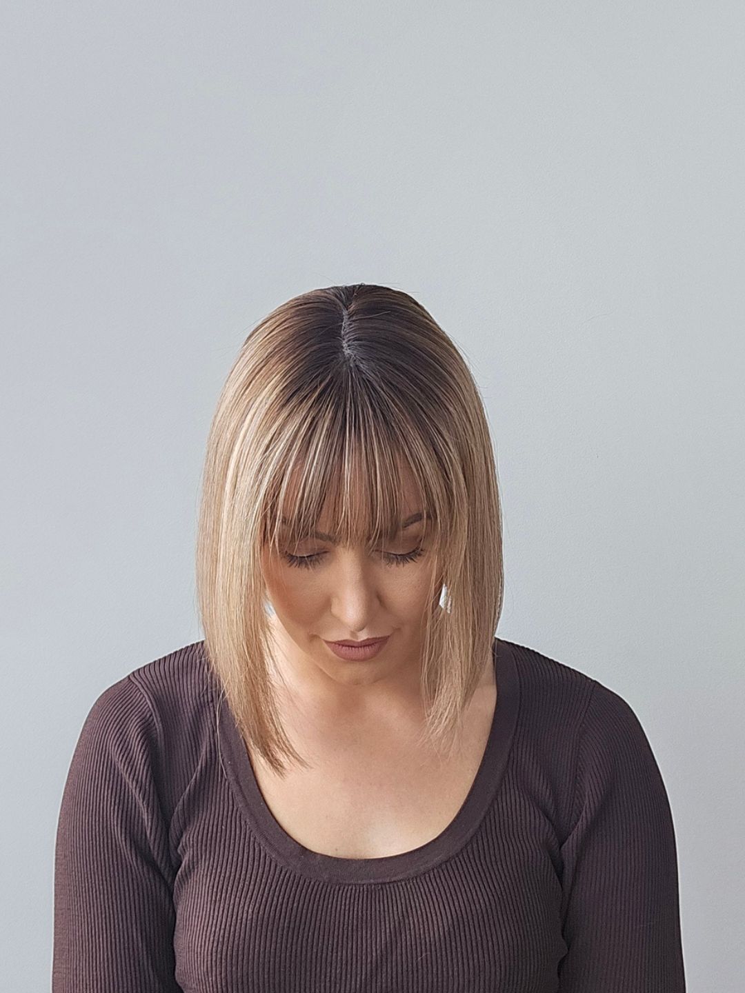 12" Rooted Light bronde Topper with fringe