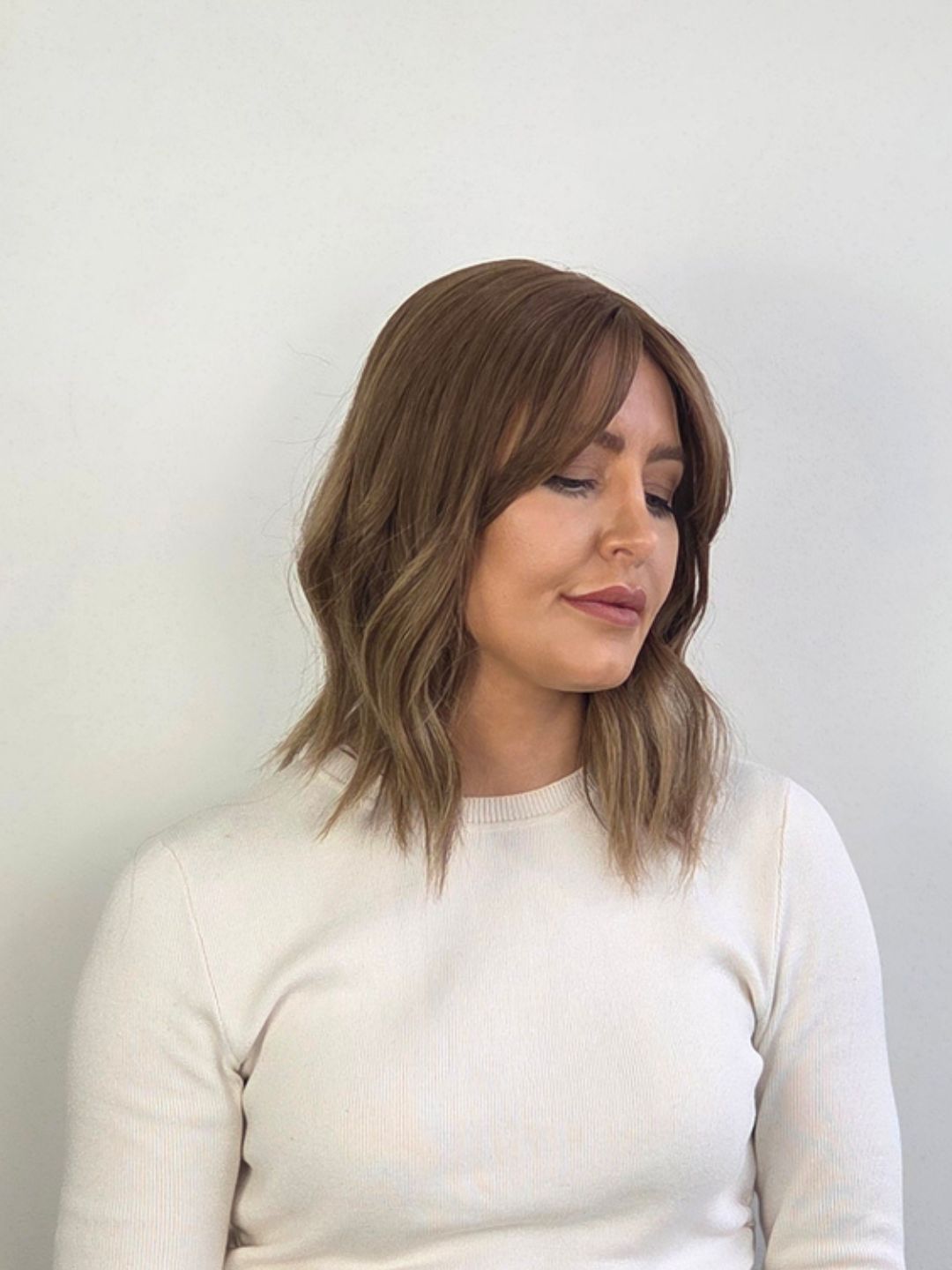14" Creamy chestnut with bangs Silk topper