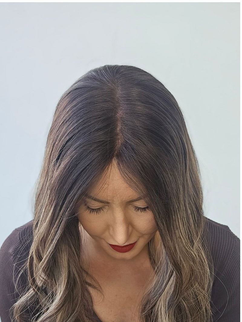 16" Ash Brown Balayage Closed Lace Topper