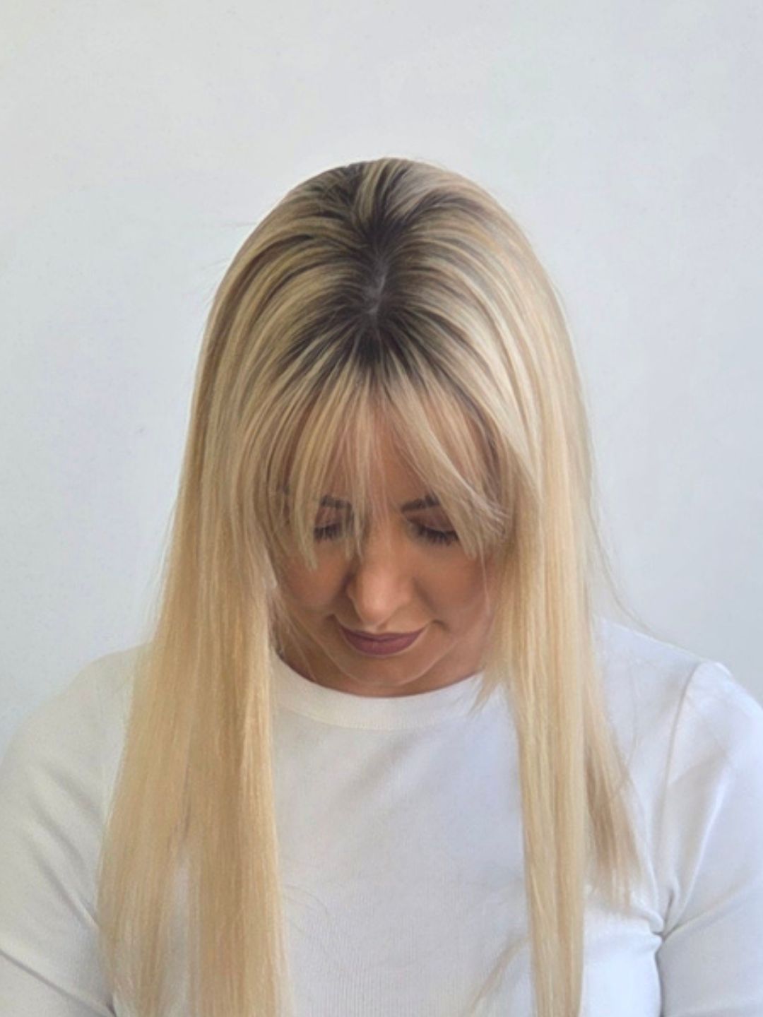 18" Honey blonde Mono topper with Fringe