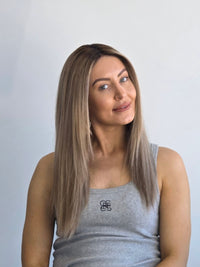 18" Taupe Blonde Lace front topper