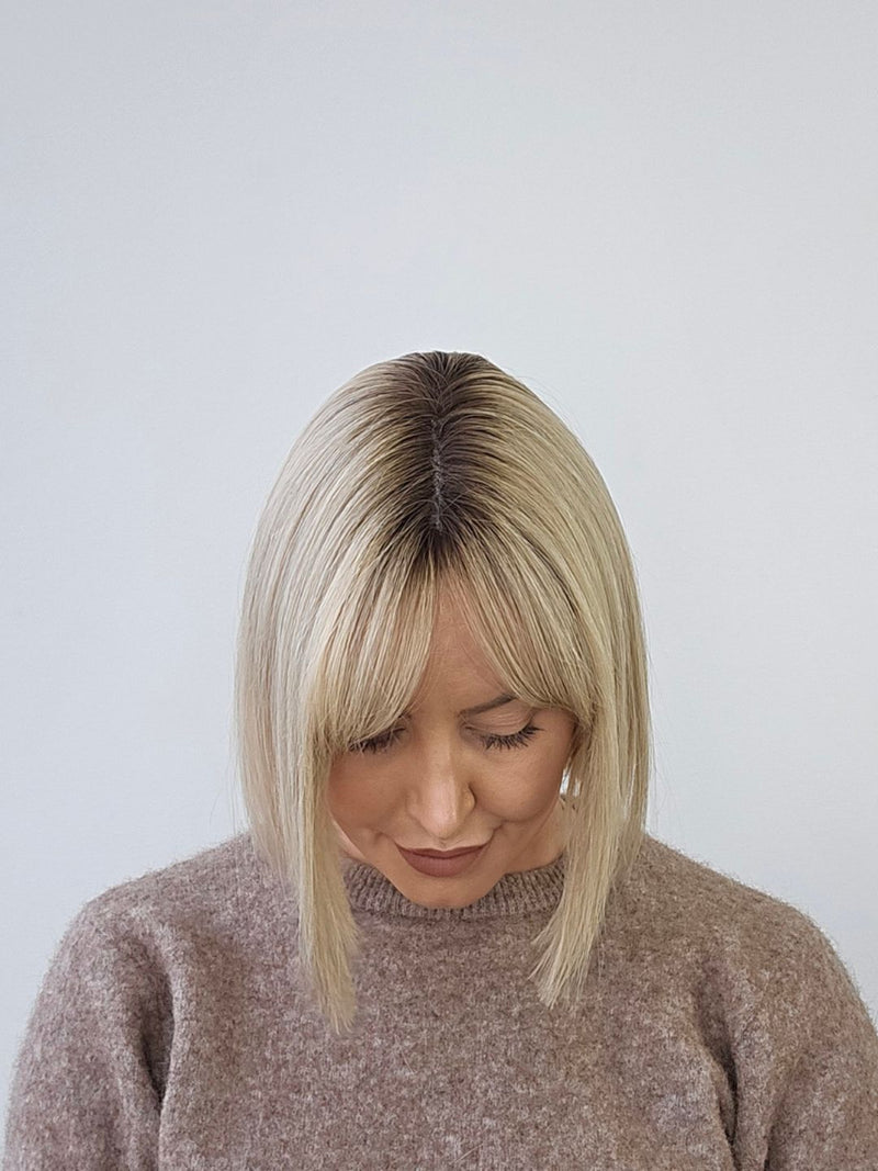 12" Rooted Natural blonde Curtain bangs