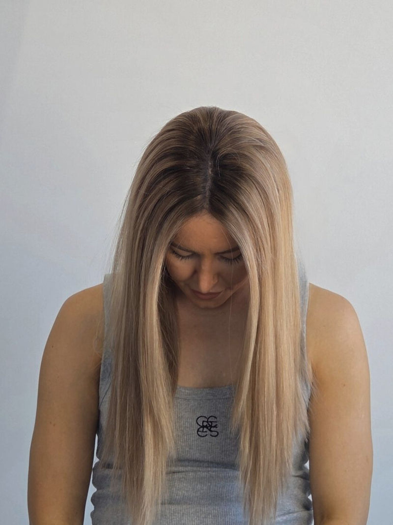 18" Taupe Blonde Lace front topper