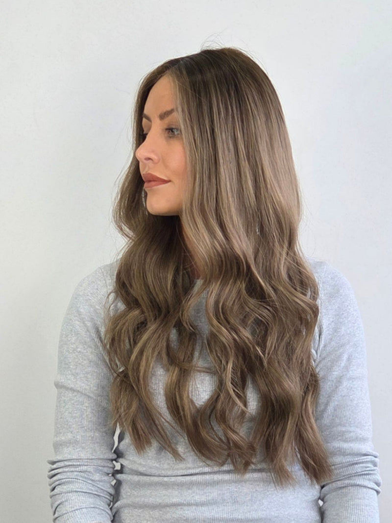 24" smoky pearl brown Lace front topper