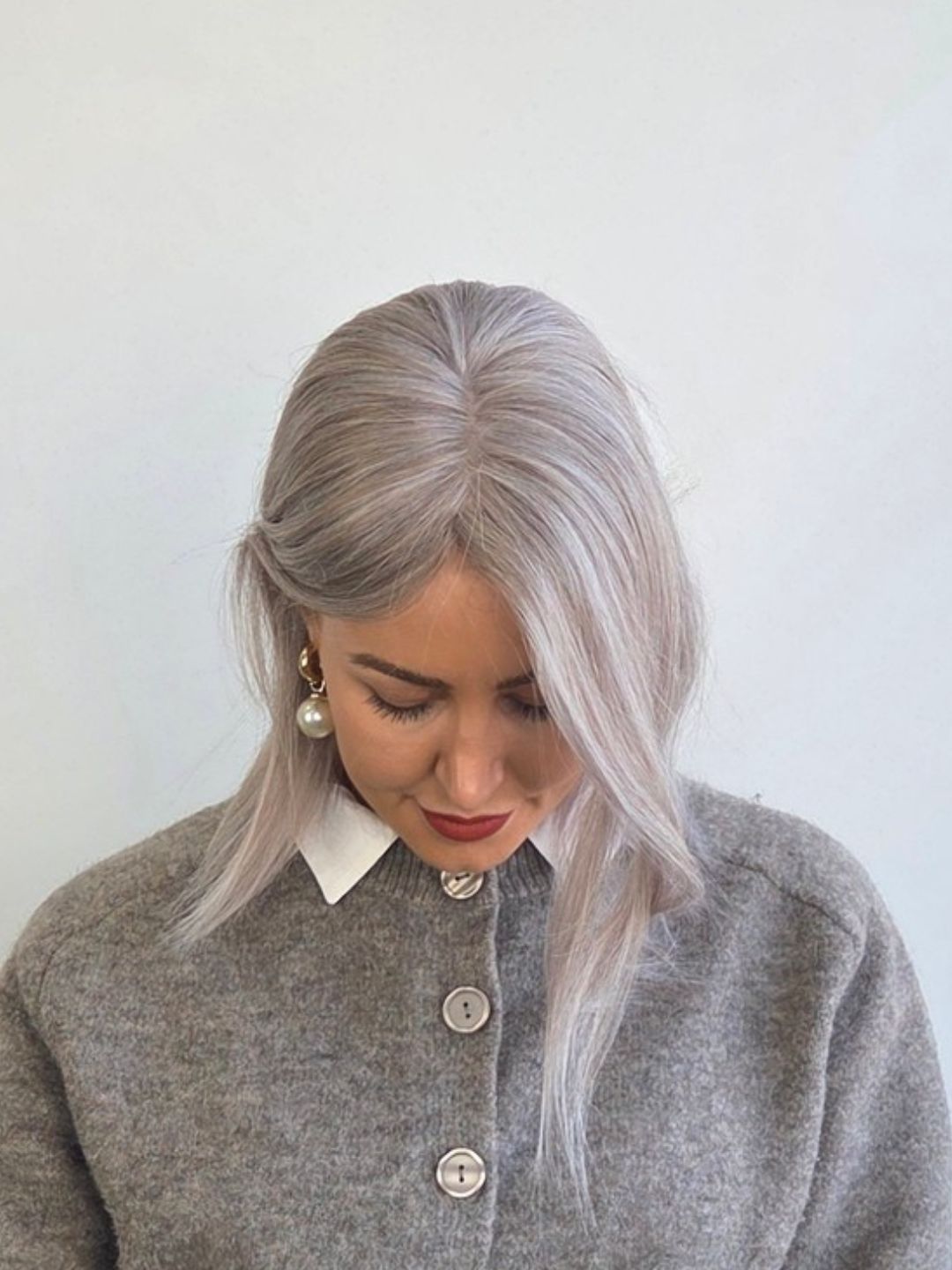 14" Champagne grey Lace front/ Silk topper