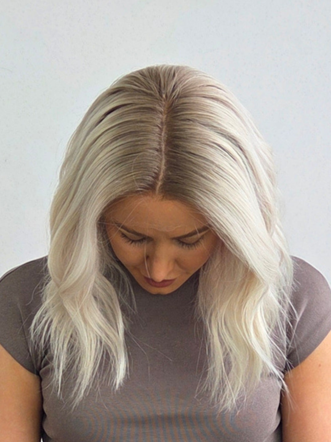 12" Platinum ash blonde Luxe lace front wig