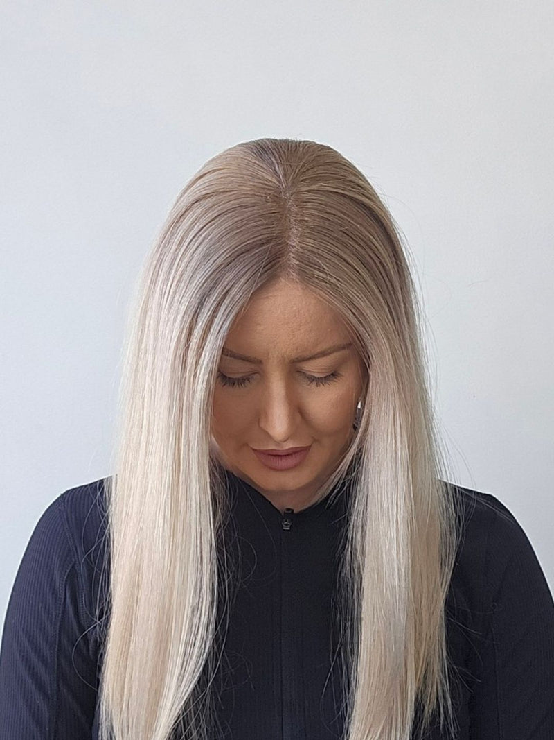 20" Cool Ash Blonde Lace front Topper