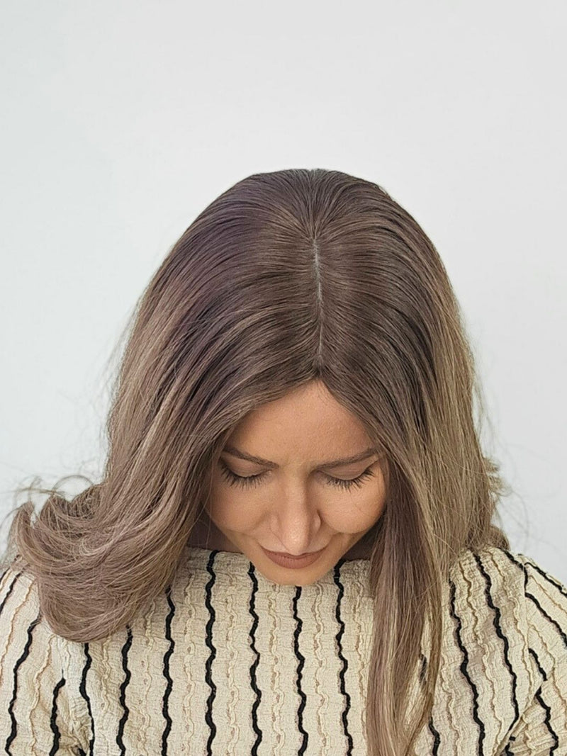18" Ash Mocha Brown Silk Topper