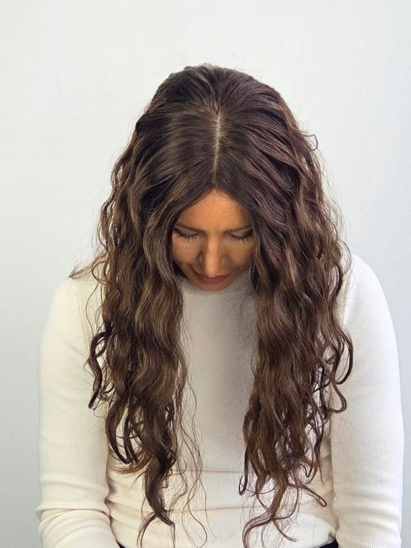 New 18" Espresso brown wavy silk topper