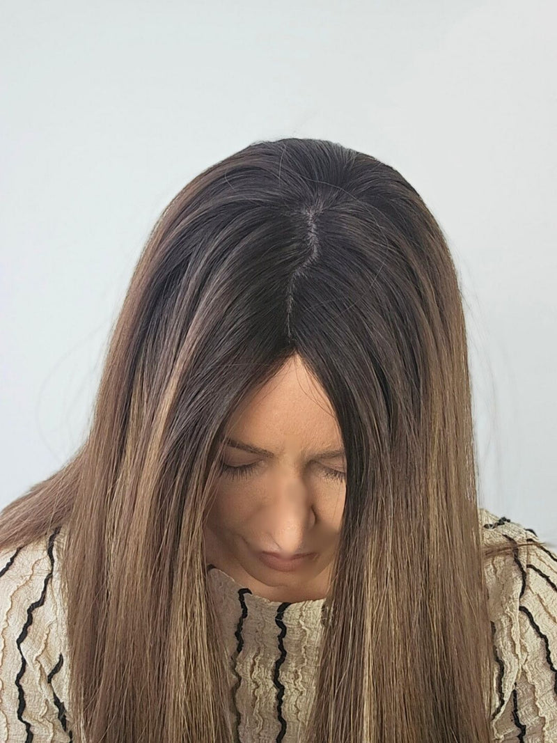 16" Medium Brown Balayage Silk topper