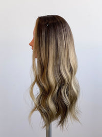 20" Dark Brown With blonde highlights Silk Topper