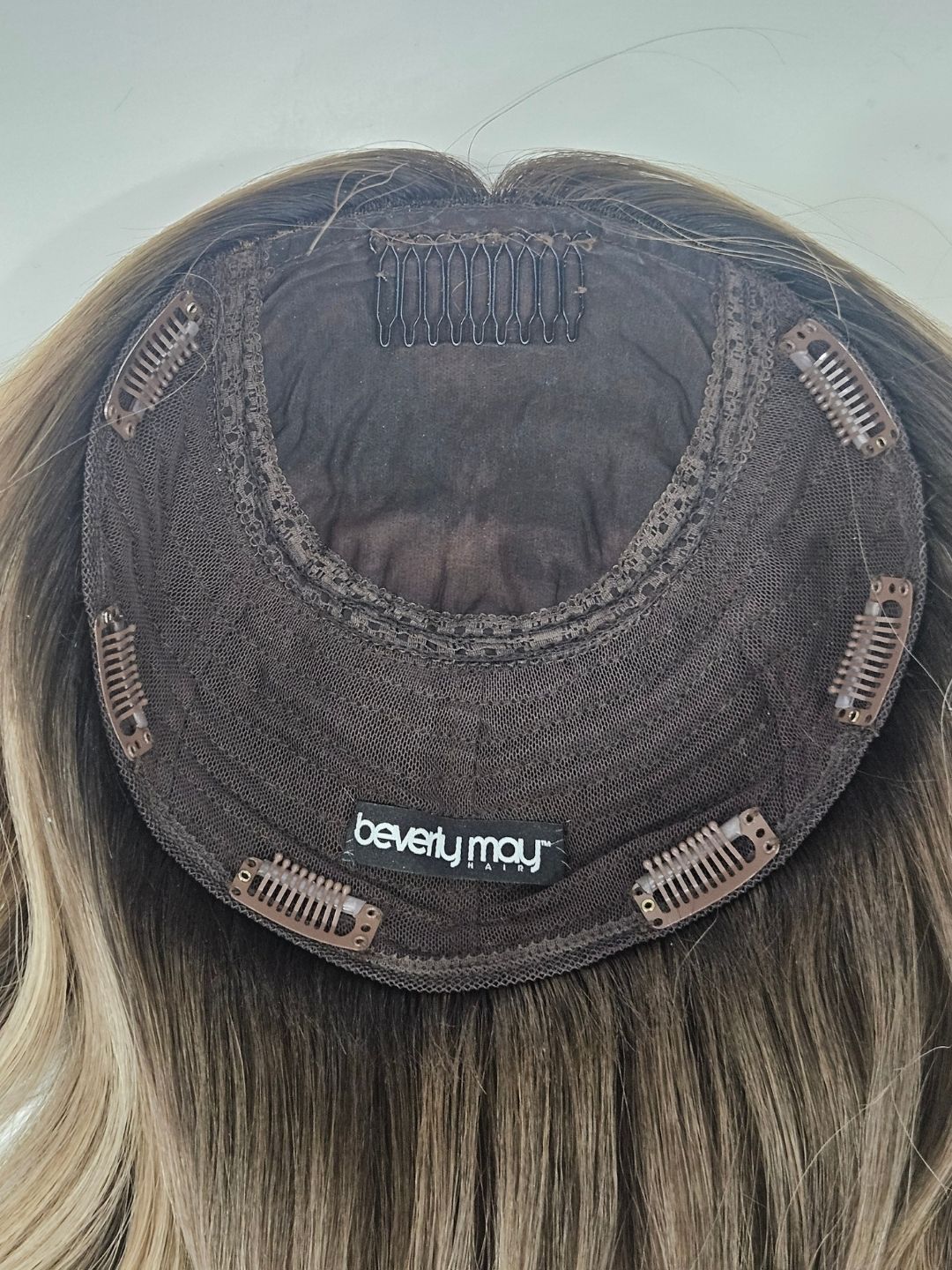 20" Dark Brown With blonde highlights Silk Topper